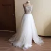 Dubai Beach Crystal Beaded Wedding Suknie ślubne Real obraz kantar A-line tiulowe suknie ślubne z boczną dzieloną szatą de Mariee