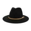 2020 Autumn Winter Women Men Wool Felt Panama Hat Jazz Fedora Bowler Hats Belt Buckle Decor Flat Brim Cowboy Trilby Hat