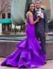 Nieuwe ontwerper Mermaid Satin Prom Dresses Laceup Spaghetti Ruffles Sweep Train Evening Jurken Pageant Dress Formal4238131