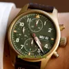 Nouvelle version ZF Top Pilot Spitfire Fighter Series Boîtier en bronze 387903 Cadran noir ETA A7750 Chronographe Mécanique Montre Homme Stopwat255f