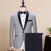 Men's Grey Groom Tuxedo Black Shawl Lapel Jacket Wedding Suits Custom Made Wedding Tuxedos Suit Jacket Pants266G