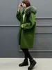 Plaid Women Coat Winter Faux Päls Varma utkläder Casual Mid Longcoat Green One Button Löst PLUS STORLEK 2XL Ull Long Coat Women T190903