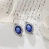 3 pares / lote mais novo dado forma oval azul Topaz Gemstone Vintage Prata Gota casamento Dangle Gancho Brincos Jóias