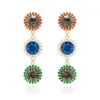 Mode - Boucles d'oreilles pendantes en forme de soleil tribal délicat multi couleur CZ Pavées Boucles d'oreilles pendantes pour femmes en pierre de cristal gris / bleu