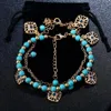 Sexy Gold Chain Foot Chain Turquoises Anklets for Women Love Barefoot Sandals Rose 2-Layer Ankle Bracelets Foot Jewelry