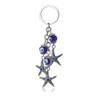 Vintage Silver Seestarfish Charme Schlüsselkette für Frauen Männer Türkei böse Augen Schlüsselbund Ringe Ozean Schlüsselanhänger