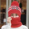 Winter Velvet Hats Women Thick Riding Wool Beanies Hat Female Cute Earmuffs Warm Cap With Bib Knitted Windproof Hats