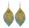 Fashion-Ladies Tassel Earrings Double Layer Leaves Simple Retro Color Metal Leaf leaves Earrings Accessories Wholesale