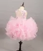 Novo bebê rosa criança cupcake pageant vestido ruffles cristal retrocesso meninas meninas aniversário formal primeiro vestido de comunhão sagrado crianças vestido de baile