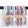 Tassel Bracelets Keychain PU Leather Leopard Sunflower Floral Wristlet Bracelet Round Bangle Key Ring Party Favor OOA8034