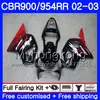 Bodys Para HONDA CBR900RR CBR 954 RR Novo preto vermelho quente CBR954RR 02 03 CBR900 RR 280HM.44 CBR 900RR CBR954 RR CBR 954RR 2002 2003 Kit de Fairing