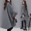 Mode ärmlös kappkoreansk version räv päls krage lång sektion ullen kappa temperament kappa shawl woolen coat kvinnor