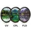 49mm 52mm 55mm 58mm 62mm 67mm 72mm 77mm UV + CPL + Fld 3 in 1 Lens Filtre Set Cannon Nikon Sony Pentax Kamera Lens Için Çanta