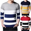Shujin Brand Casual Sweater Men Fashion Striped Patchwork Slim Pollover Mens Kläder Höst Långärmad O Neck Sweater Man T190908