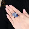 보석 발레 5.21CT 불규칙한 자연적 이격성 블루 미스터틱 석영 보석 반지 여성 925 스털링 실버 칵테일 훌륭한 보석