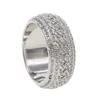 Taglia US 7 8 9 10 argento chiaro zirconi scintillanti ghiacciati uomo ragazzo anello di fidanzamento con catena a maglie cubane
