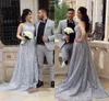 Arabiska sexiga fantastiska bling prom klänningar höghals ärmlös sliver paljett mantel överskjolar kändis party aftonklänningar slitage plus storlek