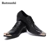 Batzuzhi Type japonais hommes chaussures pointues en métal pointe en cuir chaussures habillées hommes à lacets chaussures d'affaires formelles en cuir fête mariage!