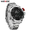 Weide luxo prata metal caso pulseira cinto masculino quartzo digital numeral led duplo alarme moda casual relógio relogio masculino249c