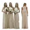 2019 New Sexy Long Champagne Chiffon Bridesmaid Dresses Halter Neck Lace Bridesmaids Dress Wedding Guest Gowns Maid of Honor Dress