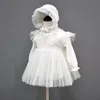 Nieuwe Born Baby Dress Kleding Prinses Jurken Hoed Zuigeling Mooie Doopjurken Baby Girl Doop Jurken Herfst