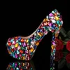 Crystal Glitter Fashion Multicolor Wedding Shoes Ladies Platform High Heel Evening Shoes Nightclub Dancing Dress Shoes for Woman Plus Size