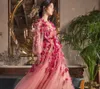 3D花の花の長い袖vネックラインカスタムメイドのイブニングドレスパーティードレスフロアの長さのマルケサプロムドレス