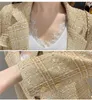Cappotto di giacca in tweed di lana di design Runway 2019 Autunno Inverno Donna Intaglio Bottoncino singolo dorato Tasche scozzesi Capispalla