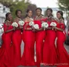 Robes de demoiselle d'honneur sexy rouge africaine sirène nouvelle épaule balayage train jardin robes d'invité de mariage robe de demoiselle d'honneur sur mesure