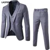 LASPERAL 3 Pieces Sets Men's Business Wear Suit + Vest + Pants Vest Sets Slim  Male Suits Wedding Party Blazers Jacket