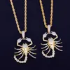 Ciondolo Hip Hop Scorpione animale con collana in oro giallo 18 carati Collana da uomo con zirconi cubici per regalo207z