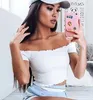 Toppar Mode Chic Off Shoulder White Crop Top Ruffle Sexig T-shirt Kvinnor Sommar Casual T-shirts Kvinnor Kort Hot Tops Tee Kläder Trend