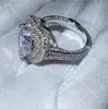 Vecalon ヴィンテージハートプロミスリング 925 スターリングシルバー 5A Cz 婚約結婚指輪リング女性のためのブライダルフィンガージュエリー