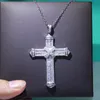 2020 Nieuwe sprankelende luxe sieraden 925 Sterling Silver Princess Cut White Topaz CZ Diamond Gemstones Cross Pendant Party Dames Heck309G