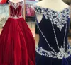 Kinderkleding 2019 Bourgondië Fluwelen Kleine Meisjes Pageantjurken Lange Ballgown Kristallen Beading Top Royal Blue Order to Custom