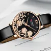 Curren Läder Kvinnor Klockor 2019 Vacker unik design Ring Quartz Armbandsur Klocka Kvinna Fashion Dress Watch Montre Femme