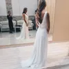 Najnowszy Nowoczesny Koronki White Suknie Ślubne Sexy Backless Długość podłogi Eleganckie suknie ślubne Niestandardowe Victoria Bride Dress
