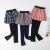 Spring Autumn Baby Kud Leggings Girl Toddler Toddler Plaid Wzory spódnice Fake 2-części