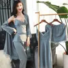 Womens sleepwear Satin Queenral Silk Pyjamas Women 5 Pieces Sets Sexy Lace female Pajama Summer Pijama Mujer for Chest Pads two pi234N