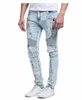 Fashion-Hiphop Mens Designer Washed Blue Jeans draped Distressed Long 19FW Street Jean Byxor