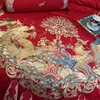 Sängkläder sätter bröllop set lyx röd kinesisk stil bomull marry duvet täcke broderade drottning kung storlek sängkläder