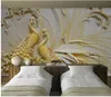 Tapete für Wände 3 d für Wohnzimmer 3D geprägter goldener Pfauenhintergrund Wandmalerei292S
