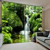 緑の風景滝3Dカーテン窓ブラックアウト高級3Dカーテンセットベッドルームのリビングルームの遮光カーテン
