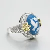 925 con revestimiento de plata azul Paloma de la paz de los hombres de moda y las mujeres anillo de Halloween regalo US Tamaño 5-12