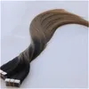 20PCS 50G Balayage Ombre Tape Hair Extensions Sombre Brown With Caramel Blond Markerad # 2/6 Tape In Hair Extensions Tjock Remy Människa