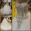 Echtes Foto A-Linie Brautkleider Schatz Spitze Kristall Perlen Diamant Luxuriöses formelles Hochzeitskleid nach Maß