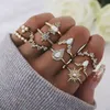 Mode Multi-Piece Women Finger Ring Stetsar Stones Sweet Crystal Water Drop Böhmen Charm för Kvinnor Party Smycken Gift