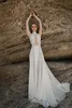 2020 Landstil Hollow Beach Bröllopsklänningar Abiti da Sposa High Neck Backless Bridal Klänning En Linje Plus Storlek Bröllopsklänning