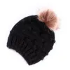 Baby Stickad ullhattar Faux Fur Ball Pompom Crochet Caps Vinter Varma Spädbarn Kids Boys Girls Beanie Cap 5 färger