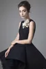 2019 새로운 Krikor jabotian 이브닝 가운 손으로 만든 꽃 보석 목 Hi Lo Prom Dress Little Black Sexy Vestidos Festa